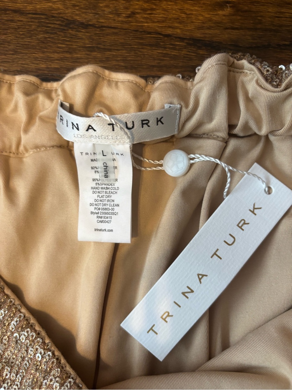 Trina Turk Atarashii Champagne Sequin Glitter Embellish Resort Wide Leg Pants L - Picture 3 of 4